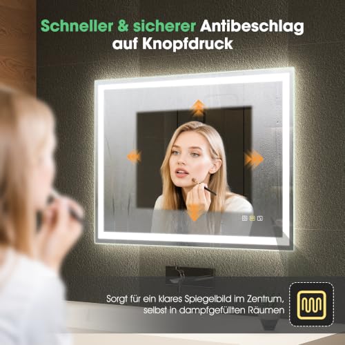 S'bagno 100x70cm Rahmenloser Bluetooth Badezimmerspiegel-mit-Beleuchtung – Ansicht 3