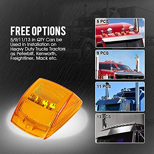 Partsam 5X Super Bright Amber Yellow 17Led Cab Marker Top Roof Lights Assembly Compatible With Kenworth/Peterbilt/Freightliner/Mack/International Paccar Semi Truck Trailer,Dot Compliant #TOP6