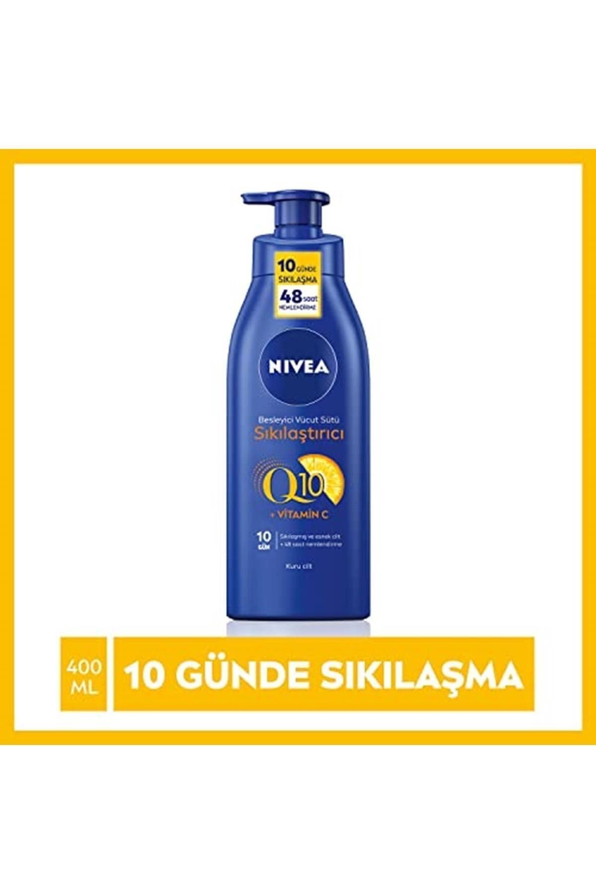 NIVEA Sıkılaştırıcı Vücut Sütü Q10 + C Vitamini (400 Ml), 48 Saat Vücut Nemlendirme, 10 Günde Sıkıl