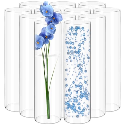 12Pack Glass Cylinder Vases For Centerpieces - 12 Inch Tall Flower Vase For Wedding Decorations, Floating Candle Holder Vase Bulk,Glass Hurricane Candle Holders For Table Shelf, Party, Home Decor