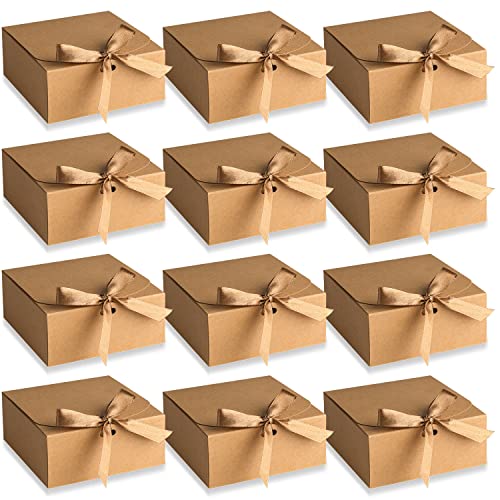 Boîtes cadeaux carrées marrons avec couvercles (lot de 12 pièces) 11x11x5 cm