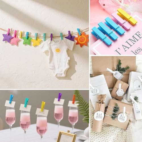 DJHUHN Holzklammern Mini 50 Stück Mini Wäscheklammern 35 * 7mm Natürlich Holz Clips Deko-Clips für Photo Maker Fotohalter Postkarten Briefe Basteln Wäscheständer Handwerk Büros (Bunt)