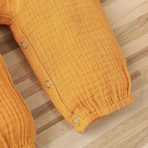 Cotton Baby Infant Jumpsuit Piece Clothes Bow Girl Romper One Linen Lace Girls Romper&Jumpsuit (Yellow, 0-3 Months) #TOP4