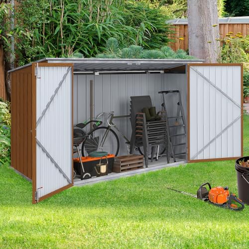 IDMarket – Caseta de jardín de metal efecto madera bloqueable, multialmacenamiento para bicicletas, herramientas, basura