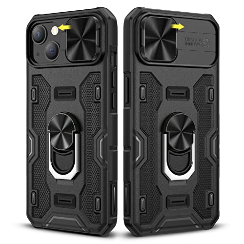 Caka For Iphone 13 Case, Iphone 14 Case With Camera Cover & Kickstand, Built-In 360°Rotate Ring Stand With Camera Lens Protection Magnetic Magnet Protective Phone Case For Iphone 13 Iphone 14 -Black #TOP27