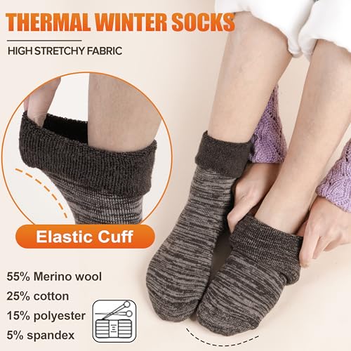 Image of EBMORE 5 Pairs Women Merino Wool Boot Socks Warm Thermal Winter Thick Hiking Cozy Cabin Crew Comfy Socks for Ladies