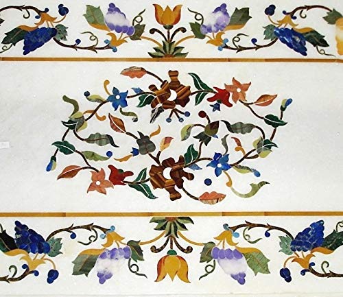 Pietra Dura White Marble Oval 48" X 30" Inch Dining Table Top, Fine Inaly Eating Breakfast Table Top, Indian Taj Mahal Marble Inlay Table Top, Piece Of Conversation, Family Heirloom #TOP4