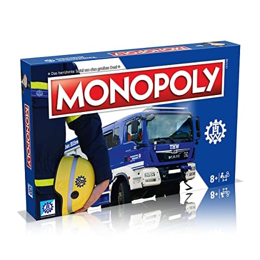Monopoly THW Technisches Hilfswerk - das Gesellschaftsspiel für THW-Mitarbeiter und Ehrenamtliche, Familienspiel für Kinder & Erwachsene, Blau