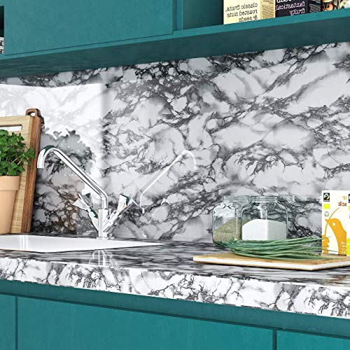Image of Self Adhesive Wallpaper for Furniture,Almirah,Table Top,Wardrobe,Kitchen,Cupboard Decal & Door| Kitchen Wall Paper Sticker DIY PVC Self Liner Vinyl Stickers. (White Gray Marble, 16x200 Inch)