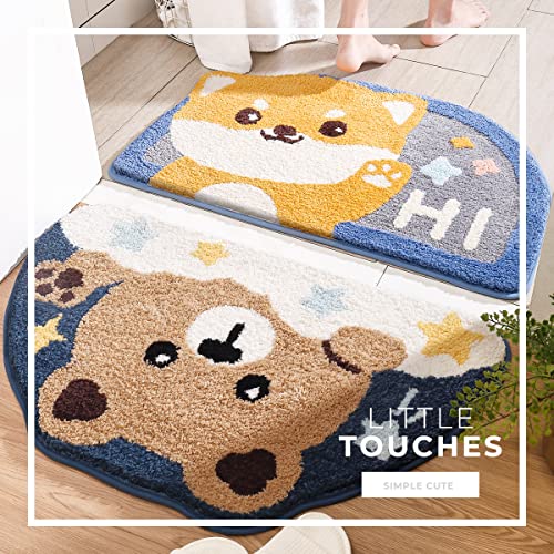 Cute Bathroom Rug Bath Mat 17.7" x 29.5" Non-Slip Soft Shower Rug Plush Microfiber Cute Bath Rug Water Absorbent Thick Shaggy Floor Mats, Machine Washable, Shiba Inu - Image 2