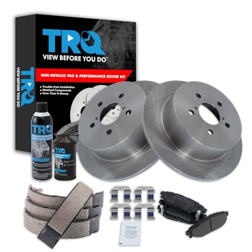 TRQ Rear Brake Pad & Rotor Kit Brake Chemical Kit Brake Pads Brake Rotor Parking Brake Shoe Set Semi-Metallic Compatible with 2005-2009 Subaru Legacy Outback