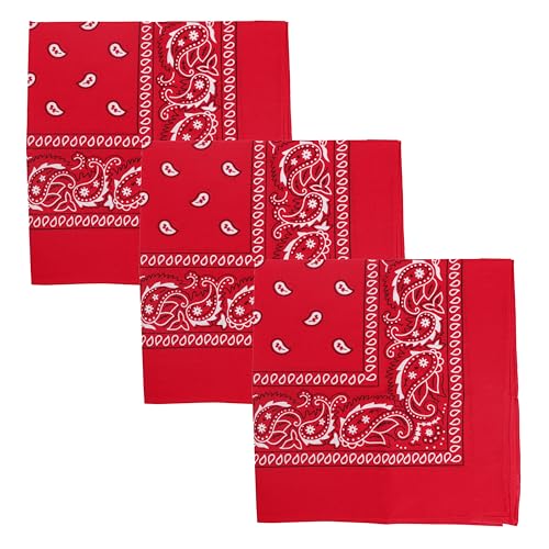 Motique Accessories Set of 3 Paisley Bandanas 100% Cotton 22 Inch Head Scarf Neck Bandana Face Cover (Red)