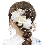 [Baramoly] 髪飾り 成人式 和装小物 卒業式 結婚式 和装 着物 袴 振袖 プリザーブドフラワー かすみ草 あじさい ヘアアクセサリー 水引 専用ケース付き ZZ300 白 ホワイト
