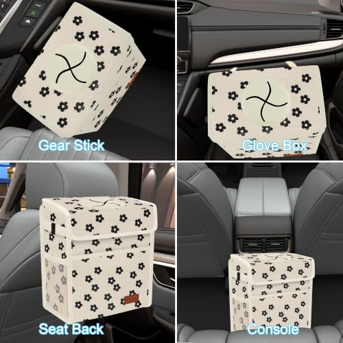 Image of Femuar Leak Proof Car Trash Can with Lid, Collapsible Hanging Waterproof Car Trash Bag with Mesh Pocket for SUV Front Seat Headrest, Large /Beige Flower