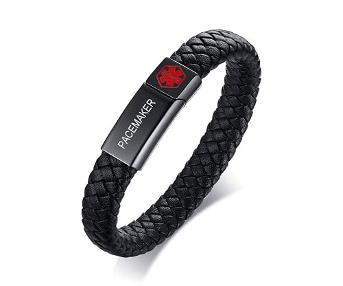VNOX Blue/Black Braided Leather Cuff Bangle Medical ID Bracelet for