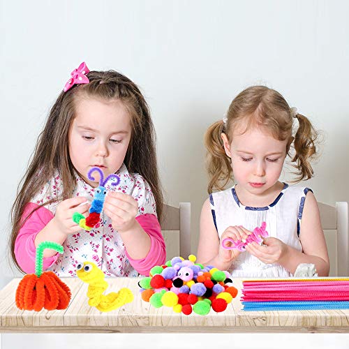 Hicdaw 470Pcs Pipe Cleaners Craft Supplies Pipe Cleaners Including 120Pcs Pipe Cleaners, 150Pcs Wiggle Eyes, 200pcs Pom Poms for DIY Art Craft Decorations