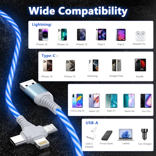 Cable luminoso de carga para evitar enredos compatible con iPhone 12 11 Pro Max y tabletas azul 2