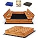 Produktbild Premium Sandkasten Imprägniert inkl. Video Anleitung für Montage Sandbox mit Abdeckung Sitzbänken Deckel Plane Sandkiste 120x120, Holz Sandkastenvlies 150x150