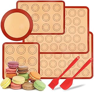 5 Pcs Silicone Baking Sheets Macaron, Reusable Nonstick Pastry Mat, Baking Accessories for Cake Cookie Pizza Bread Making, with Silicone Brush and Spatula, Washable Baking Tools Set