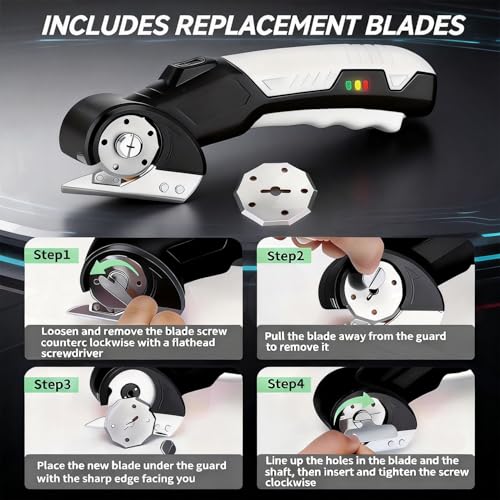 Image of AYP Cordless Electric Scissors,4.2V Box Cutter Electric Cardboard Cutter Machine with Utility Knife & Storage Box, Rotary Cutter Used for Fabric, Leather, Plastic, Carpet Cutting