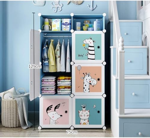 Image of Sunderlook Plastic Wardrobe for Kids Clothes - Professional Collapsible Wardrobe, Easy to Use Foldable Almirah, Plastic Cupboard for Kids for Home (Blue-U5, 6 + 2 Door)