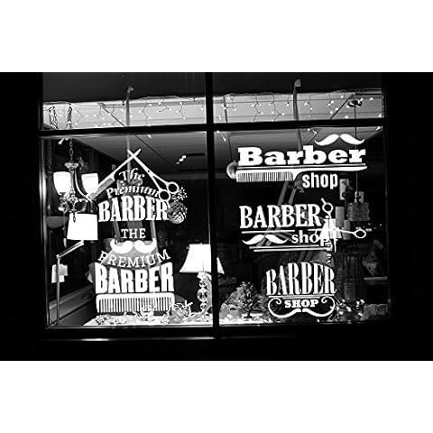 AratikDesigns Removable Vinyl Sticker Mural Decal Art Outdoor Indoor Business Barber Shop Hair Beauty Salon Spa Sign Logo Emblem Scissors Tools Name SA011 Cover