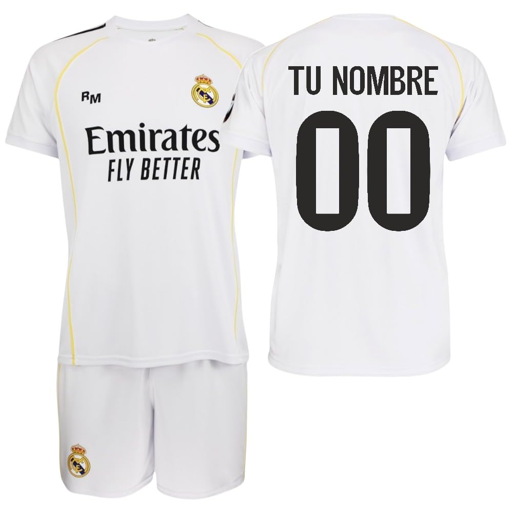 Real Madrid - Kit 1ª attrezzatura 2025-2026 | Maglietta personalizzabile + pantaloni | bianco classico | tessuto traspirante | ideale per dilettanti