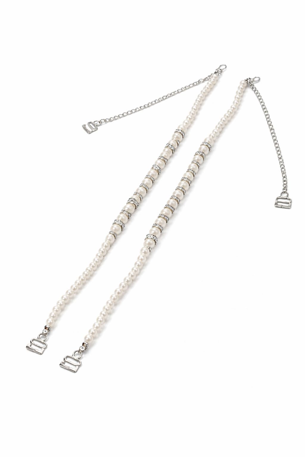 Silver Diamond Ring 8mm and 6mm Glass Pearl Bra Straps for Women Wedding Collection Fancy Detachable Shoulder Straps for Bra Tops Saree Blouses & Dresses Handcrafted Straps Adjustable Bra Belt 1 pair-image-46