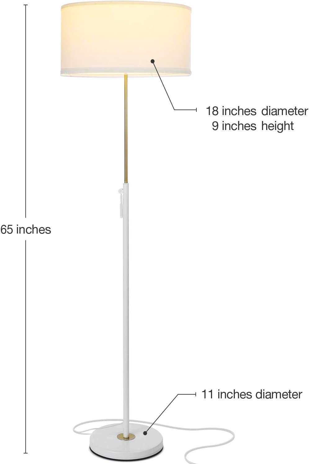 Brightech Telescope - Modern Floor Lamp for Bedroom - Tall, Height Adjustable Pole Light for Living Room & Office Lighting - White & Gold / Brass - Standing Lamp - with LED Bulb