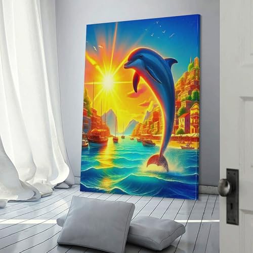 Image sur toile dauphin et poster décoration murale chambre coucher de soleil
