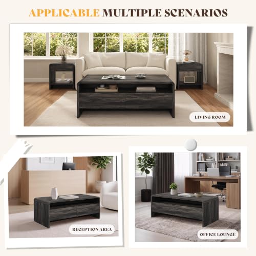 Image of AMERLIFE 39.4 inch Wood Coffee Table with Storage & Rounded Edges