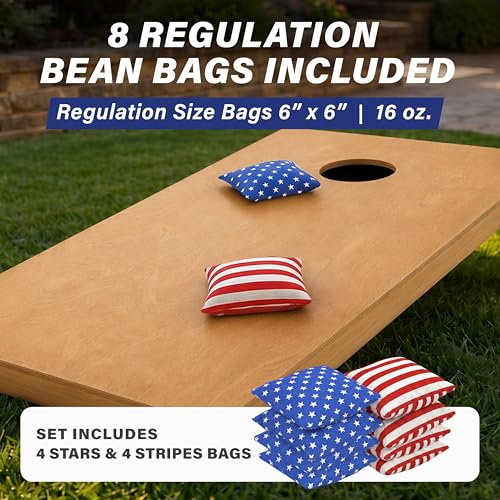 Image of GoSports 4 ft x 2 ft Regulation Size Wooden Cornhole Boards Set with Light Brown Finish - Includes Carrying Case (Choose Your Colors)