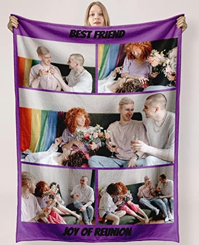 Personalised Blanket Custom with Picture Text Throw Blanket, Customized Photo Gift Birthday, Holiday, for Dad, Mom, Kids, Pet, Friends or Couples (9 Photos)