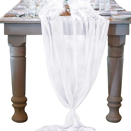 Socomi Camino de mesa de gasa blanca de 10 pies, 29 x 120 pulgadas, camino de boda, decoración de Acción de Gracias, Navidad, despedida de soltera