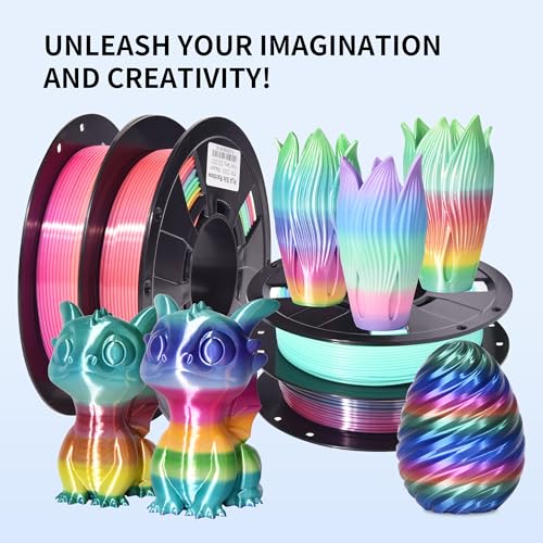Image of RAMBERY Silk Matte Rainbow 3D Printer Filament PLA 1.75mm, 4-Pack | Fast Color Change, Toughness Upgraded, 200g x 4 Spools, 1.76 lbs Total, Multicolor