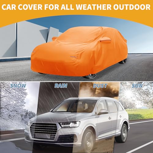 Image of Car Cover Waterproof All Weather Automotive Outdoor Anti-UV Full Exterior Cover for Volvo S90 (est) Aluminum Film Orange with Left Side Zipper
