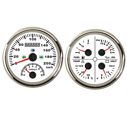 Compteur de vitesse GPS 85mm multifonction 4-en-1 avec jauge carburant et voltmètre pour bateau