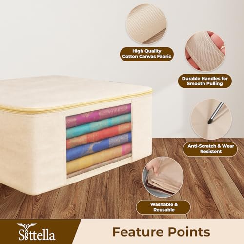 Image of SITTELLA Pack of 6 Cotton Canvas Saree Covers with Zip | 17 x 14 x 7 Inch Clothes Storage Bags for Sarees, Dresses & Lehengas | Wardrobe Organizer (Beige)