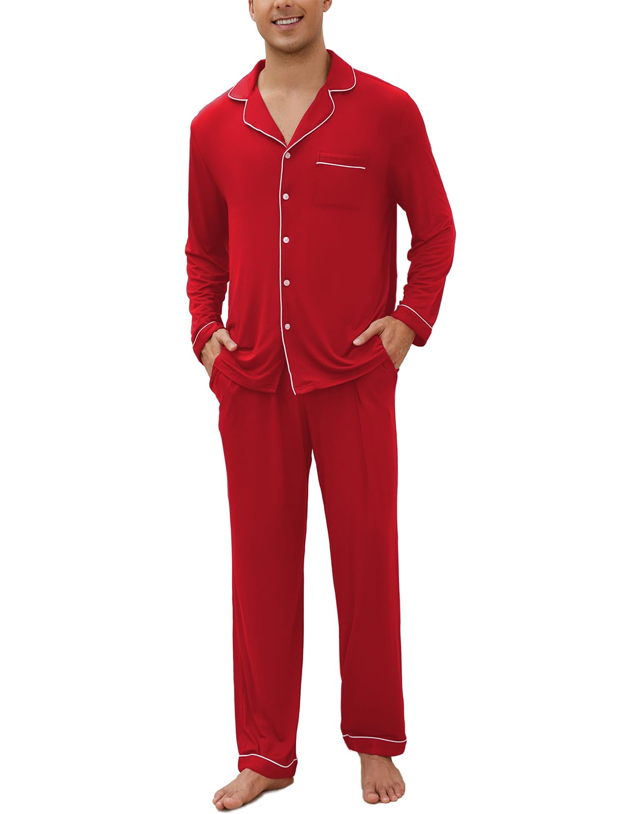 Mens Pajamas Set Long Sleeve Soft Pajamas for Men Button Down Sleepwear Pjs Lounge Sets with Pockets S-2XL-image-17