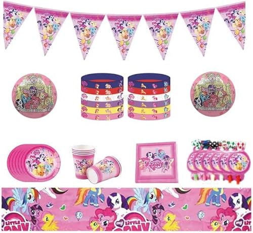 My Little Pony Party Supplies, 44 Pcs Decoracion CumpleañOs Unicornio, Pink Decoracion CumpleañOs NiñA Con Pulsera, DecoracióN De Fiesta, Baby Shower, Para 6 Invitados Cover