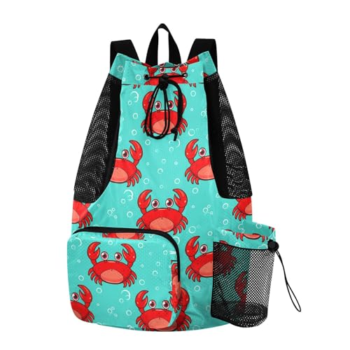 Cartoon Crab Bubble Turquoise Drawstring Gym Backpack for Men Women Pull String Sports Swim Bag with Mesh Pocket & Adjustable Strap Outdoor Casual Portable Bag for Travel Outdoor Swimming