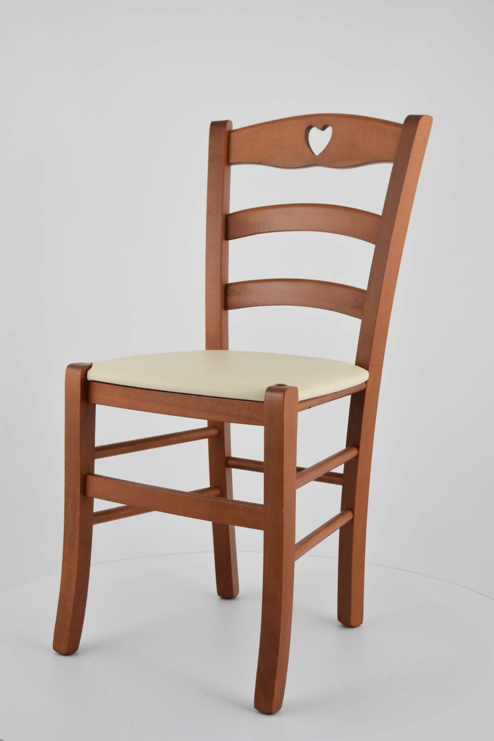 t m c s Tommychairs - Zestaw 4 krzeseł Cuore do kuchni, baru i jadalni, solidna konstrukcja z drewna bukowego malowanego wiśni i siedziska wyściełane i pokryte sztuczną skórą w kolorze kości słoniowej