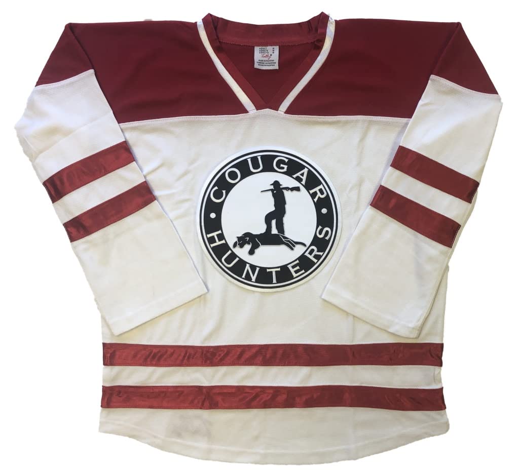 Red/White Cougar Hunters Jerseys - We are Ready to Customize with Your Name and Number (White, Adult Goalie Cut)