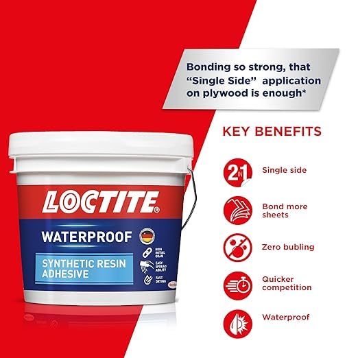 Loctite Waterproof Wood Glue|Compatible with plywood to laminate, Veneer, MDF/particle board|Waterproof| White| For all Exterior and Interior wood work|White| 1x1kg