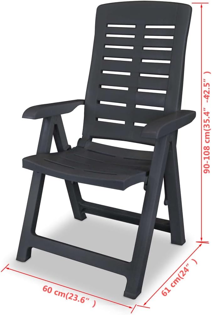Reclining Patio Chairs 2 pcs Plastic Anthracite Lawn Chairs