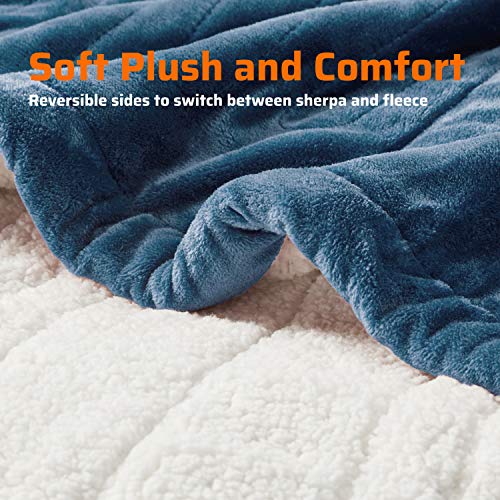 Sherpa Soft Dual Control Electric Blanket King Size, Heating Blankets | Washable | 1-10 Hour Automatic Shut Off | Double Zone, 20 Heat Settings | 100" X 90" Blue #TOP4
