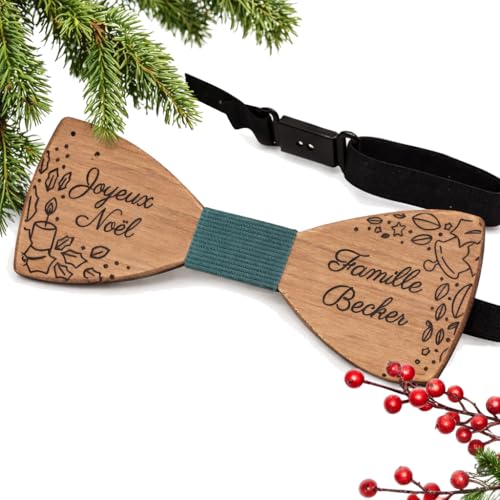 Noeud papillon en bois personnalisé, noeud papillon Noël, bougie, gui, houx, Joyeux Noël, prénom personnalisé, texte personnalisable, taille adulte, enfant, mariage décembre, bois gravé, fait main