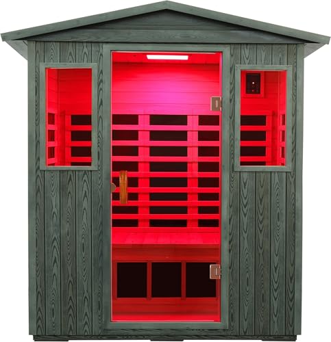 Image of LTCCDSS Full Spectrum Outdoor Infrared Sauna 3-Person, Carbonized Composite Wood Low EMF Saunas for Home - Near&Mid-IR Light, Bluetooth Speakers, Chromotherapy Therapy Lights (81.1 * 45 * 83.5 inch)