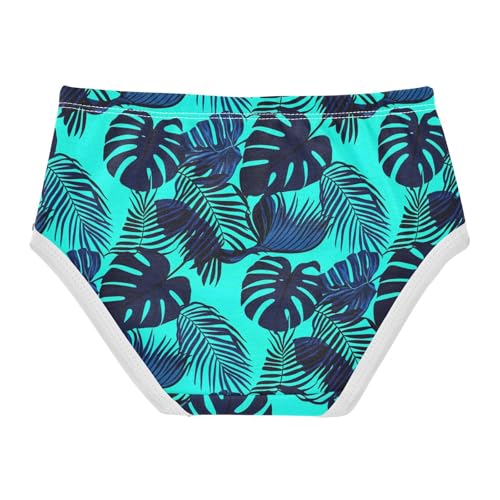 Girls Underwear Toddlers 2t Cotton Little Girl Panties Animal Briefs Underpants Dark Blue Monstera Palm Leaves2