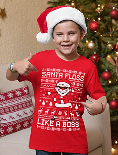 Tstars Santa Floss Dancing Kids Christmas Shirt Funny Holiday Ugly Xmas Sweater T-Shirt for Youth Boys Girls3